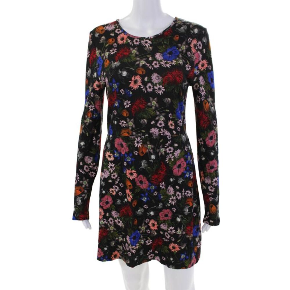 Erdem Long Sleeves Round Neck Fit Flare Mini Dress Floral Size S